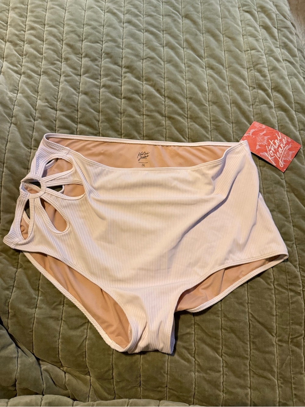 Kortni Jeane High-Waist Cutout Bikini Bottoms - White